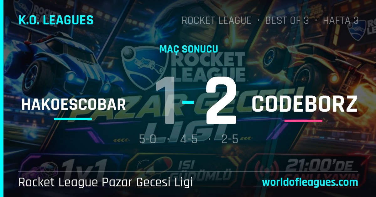Hakoescobar 1 - 2 codeborz — Rocket League Pazar Gecesi Ligi