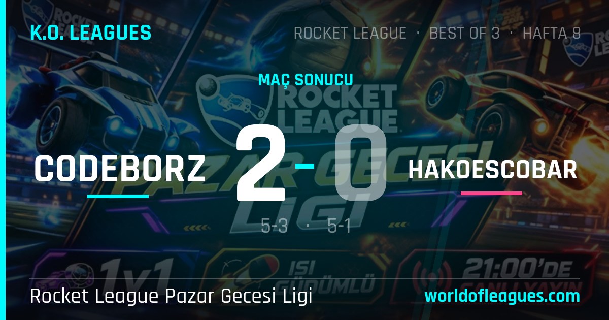 codeborz 2 - 0 Hakoescobar — Rocket League Pazar Gecesi Ligi