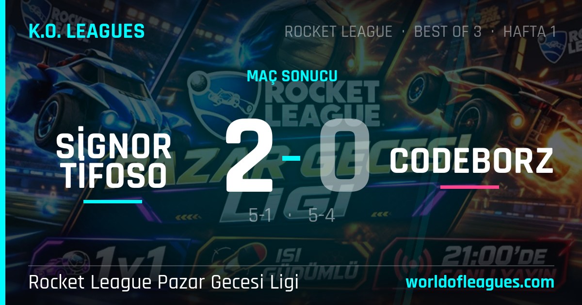 Signor Tifoso 2 - 0 codeborz — Rocket League Pazar Gecesi Ligi